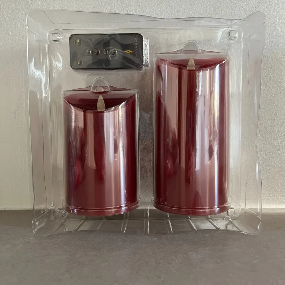 Luminara Red Flameless Candles Set of 2 w/ Remote Real Flame Effect NEW